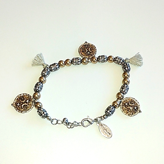 Silver Jean Co Silver & Gold Toned Rhinestone, Tassel Bead Bracelet
